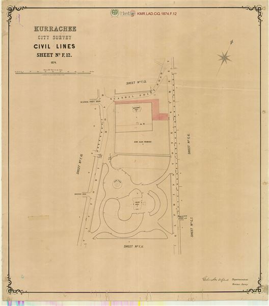 Kurrachee City Survey, Civil Lines Quarters, Sheet no. F.12, 1874