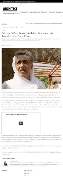 Pakistan's First Female Architect Yasmeen Lari Awarded Jane Drew Prize