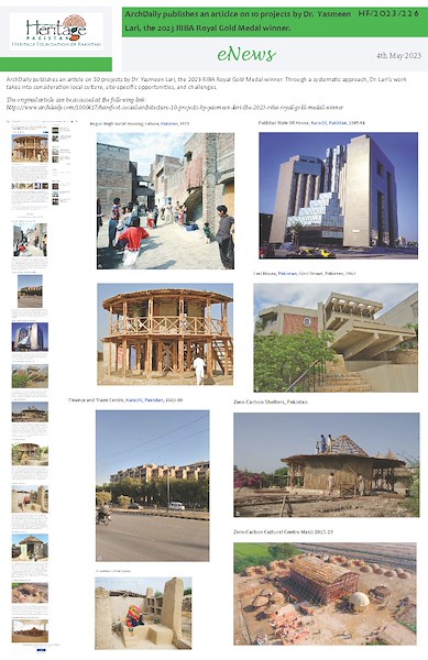 ArchDaily publishes an article on 10 projects by Dr. Yasmeen Lari, the 2023 RIBA Royal Gold Medal winner.