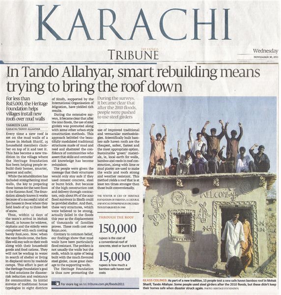 'In Tando Allahyar, smart rebuilding means trying to bring the roof down' by Yasmeen Lari, View PDF Below