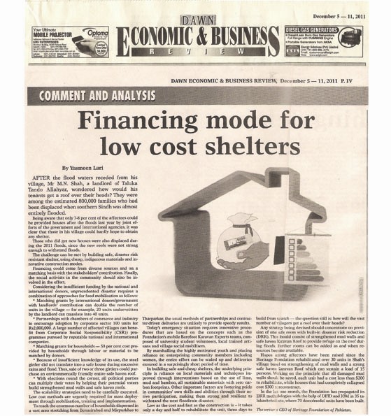 'Financing mode for low cost shelters' by Yasmeen Lari, View PDF Below