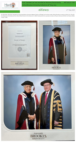 Prof. Yasmeen Lari was awarded an Honorary Doctorate by Oxford Brookes University, Oxford on 26th May 2023