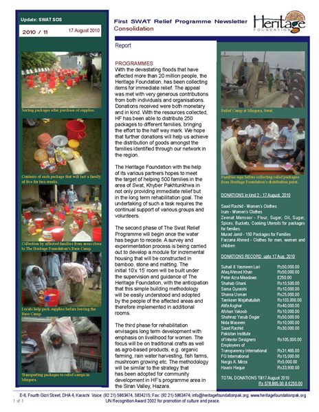 Swat Relief Programme Update 1